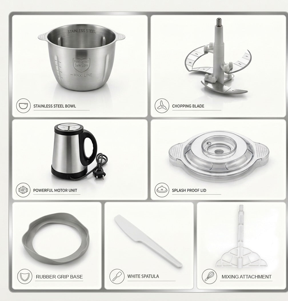 3L Heavy-Duty Electric Food Chopper | Stainless Steel Series | 2 Speed Levels