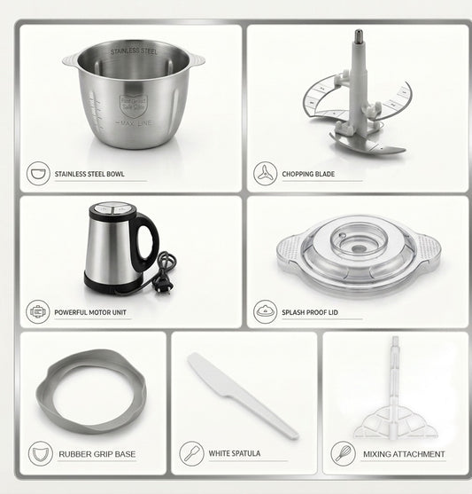 3L Heavy-Duty Electric Food Chopper | Stainless Steel Series | 2 Speed Levels